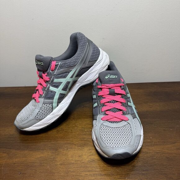 Shoes - Asics Gel Contend 4 Womens 7 Gray Mint Green T765N Athletic Sneakers Pink Laces